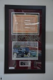 Framed Lincoln Nash picture and signed certificate of shares