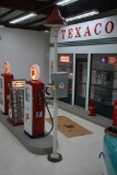 Gas station cast iron light pole w/ porcelain shade and metal Texaco towel dispenser