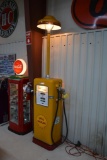 Bowser Super-Shell gas pump w/ attached gas light and porcelain shade