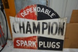 Single sided Champion Spark Plugs metal sign