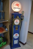 Bowser clock face Mobilgas lighted gas pump w/ reproduction glass globe