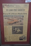 Framed photo of St. Louis Post Dispatch news paper article of 1993 flood