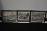 (3) framed classic car prints signed by Del Ault