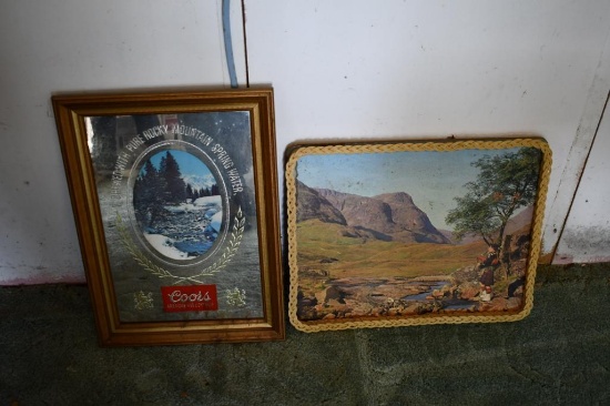 Painting and pictures including a Coors mirror