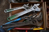 Box of Crescent wrenches and pliers