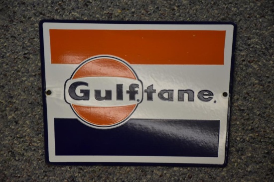 Single sided porcelain Gulftane gas pump plate