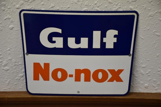 Single sided porcelain Gulf No-Nox gas pump plate