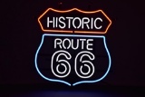 Single sided light up neon historic Route 66 sign