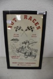 Pre 1960's Auto Races Mt. Pleasant Iowa fairgrounds framed poster
