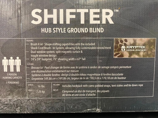 Shifter Hub Style Ground Blind - 3 person capacity - Donated by Warsaw Lions Club