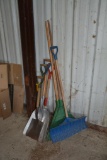 Long handled tools to include scoop shovels and rakes