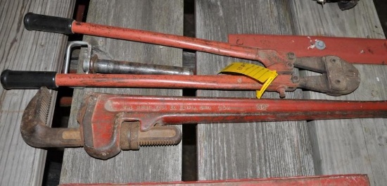 Pipe wrench, bolt cutters, etc.
