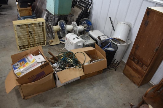 Misc. items to include, trash can, glassware, extension cords, garden hand tools