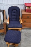 Wooden rocker with blue cloth