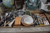 3 Flats of kitchen utensils