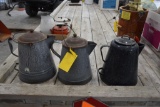 3 Graniteware coffee pots