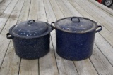 2 Graniteware pots with lids