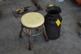 Cream can and metal stool