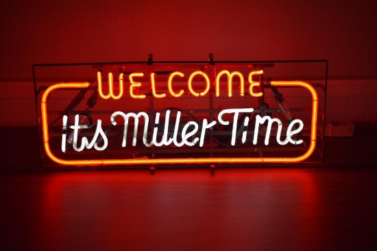 Welcome its Miller Time neon light