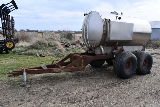 1,600 gal. SS. tank on shop built trailer