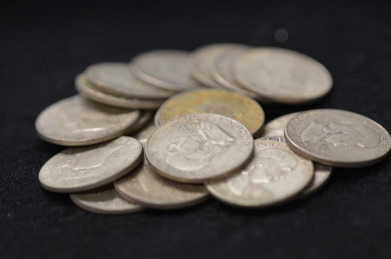 $10.00 FACE VALUE FRANKLIN HALF DOLLARS