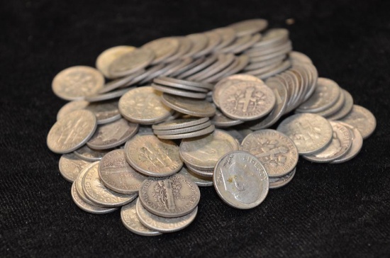 $10.00 FACE VALUE ROOSEVELT SILVER DIMES