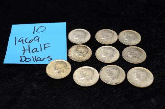 $5.00 FACE VALUE 1969 KENNEDY HALF DOLLARS