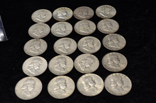 $10.00 FACE VALUE FRANKLIN HALF DOLLARS