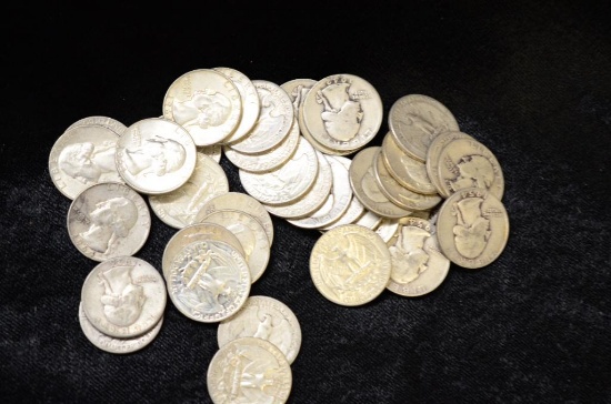 $10.00 FACE VALUE WASHINGTON SILVER QUARTERS