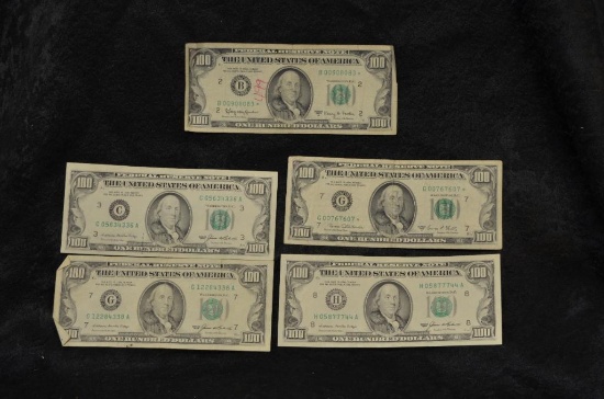 (5) 1960'S & 1980'S 100 DOLLAR BILLS