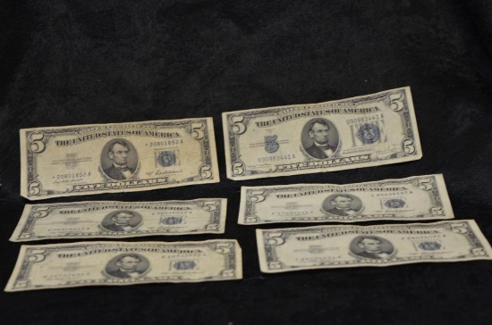 (6) FIVE DOLLAR SILVER CERTIFICATES