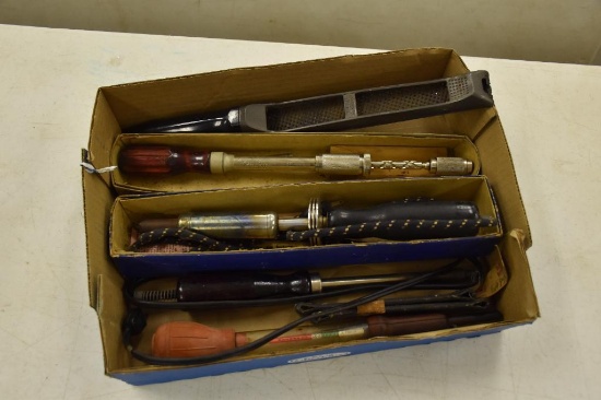 Flat of early automotive hand tools