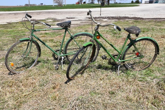 (2) John Deere his & hers early bicycles