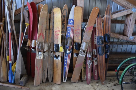 Large quantity of wooden water skis