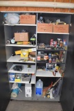 Large quantity of trim nails, staples, sanding supplies, paint supplies, etc.