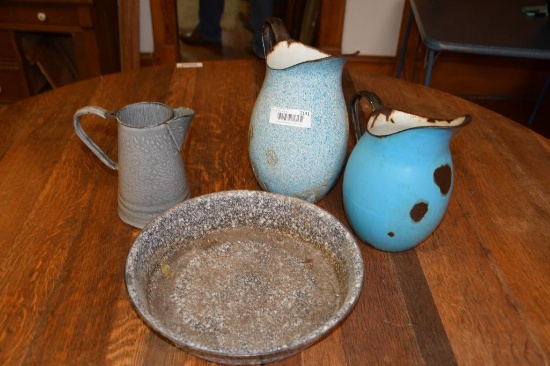 (3) Enamel pitchers as pictured