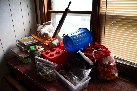 Kid's board games, Tinker toys, plastic farm animals, etc.