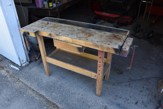 Primitive Work Bench with Wooden Vise
