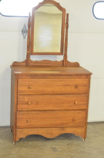 66 in. tall to top of mirror x 36 in. wide x 18 in. deep 4-drawer wood dresser