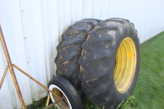 Pair of Firestone 18.4-34 Tractor Tires on Yellow Double Bevel Rims