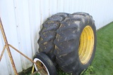 Pair of Firestone 18.4-34 Tractor Tires on Yellow Double Bevel Rims