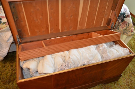 Cedar chest, sells with bedding