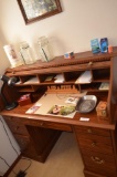 Modern roll top desk w/ misc. office supplies