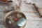 Primitive bottles, primitive sifter, primitive manure fork