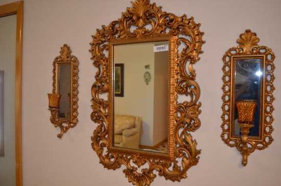 (3) piece modern wall mirror and sconces