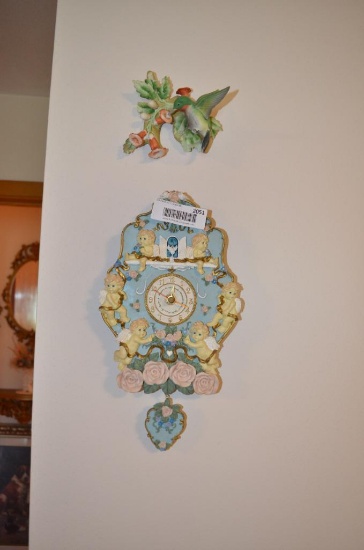 Modern clock & hummingbird wall art