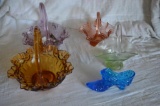 Colorful glassware to include Fenton basket