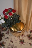 Brass style basket with artificial roses