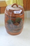 Barrell style cookie jar with western scene