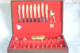 Plated flatware set in wood case